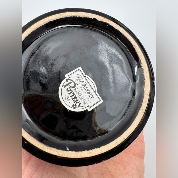 Vintage Porcelain Black Round Shaped Trinket Dish Red Rose 3.5” - Picture 3 of 3